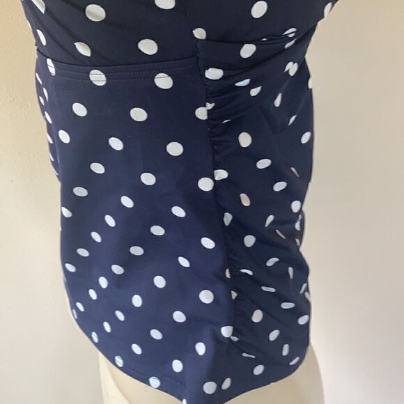 Lands End Plus Standard wrap Tankini top Tummy Control navy white polkadot Var - Picture 7 of 15